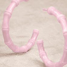 The Rose Quartz Bamboo Hoops — Gold Plated Blush Bamboo Hoop Earrings by House of Zena, side angle