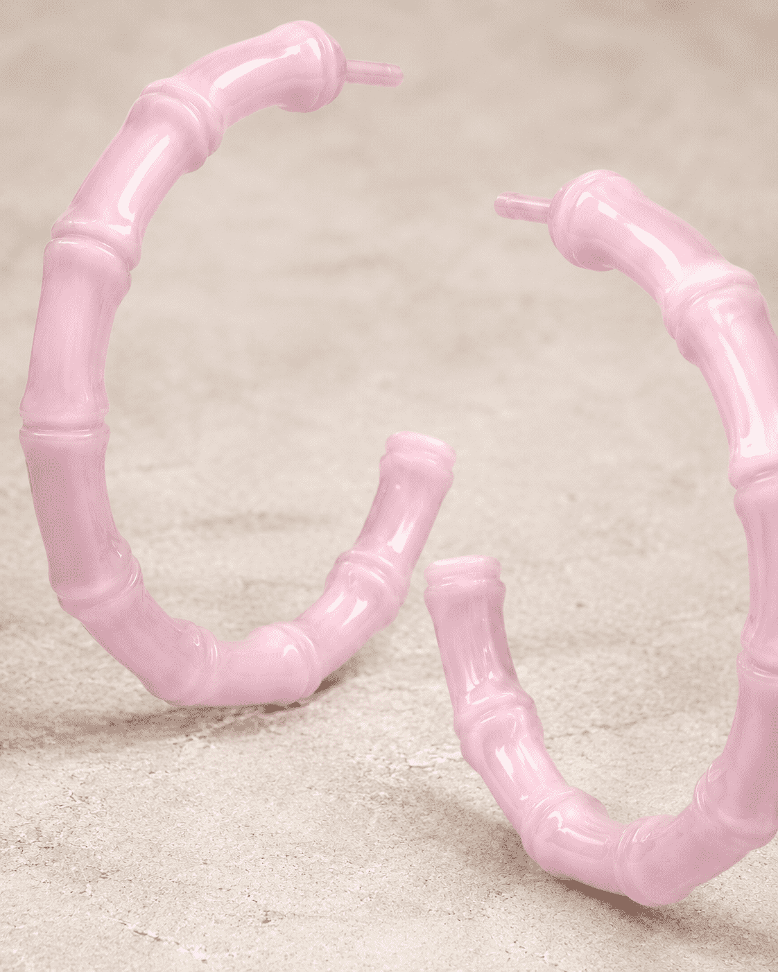 The Rose Quartz Bamboo Hoops — Gold Plated Blush Bamboo Hoop Earrings by House of Zena, side angle