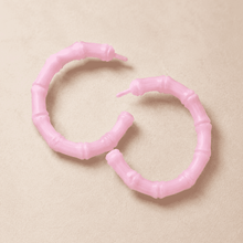 The Rose Quartz Bamboo Hoops — Gold Plated Blush Bamboo Hoop Earrings by House of Zena, close-up detail