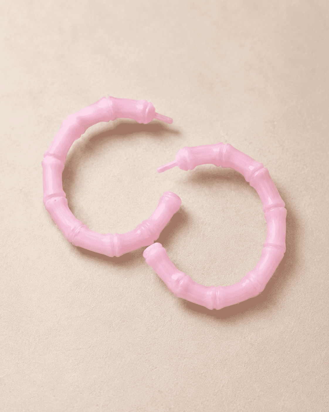 The Rose Quartz Bamboo Hoops — Gold Plated Blush Bamboo Hoop Earrings by House of Zena, close-up detail