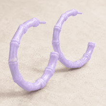The Taro Milk Bamboo Hoops — Gold Plated Lavender Bamboo Hoop Earrings by House of Zena, close-up detail