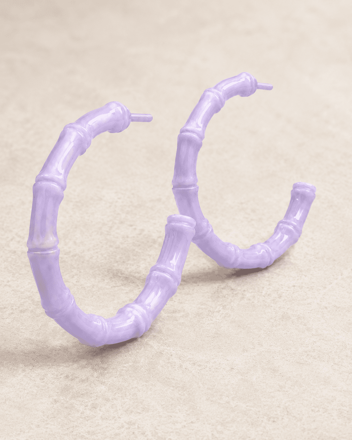 The Taro Milk Bamboo Hoops — Gold Plated Lavender Bamboo Hoop Earrings by House of Zena, close-up detail