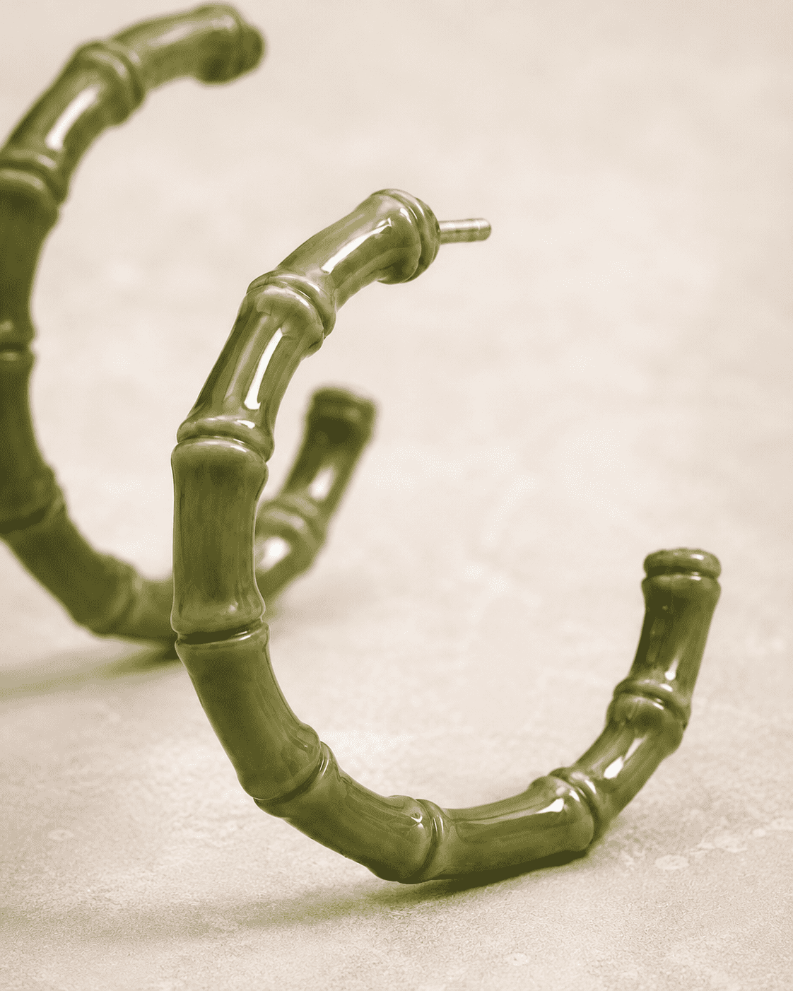 The Olive Martini Bamboo Hoops — Gold Plated Olive Bamboo Hoop Earrings by House of Zena, side angle