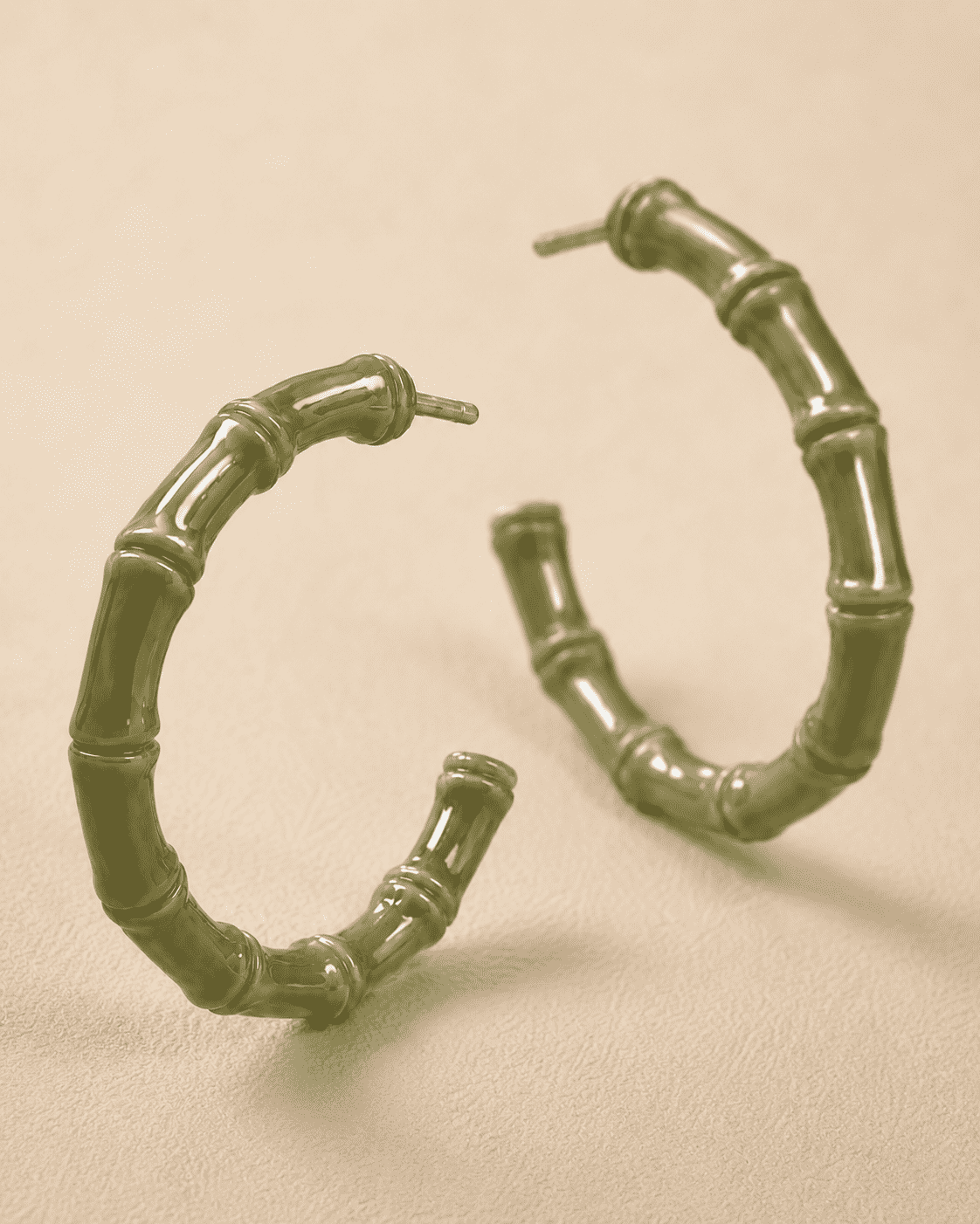 The Olive Martini Bamboo Hoops — Gold Plated Olive Bamboo Hoop Earrings by House of Zena, close-up detail