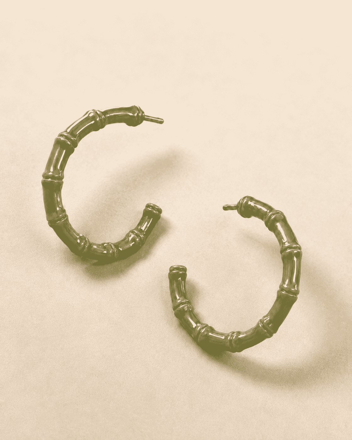 The Olive Martini Bamboo Hoops — Gold Plated Olive Bamboo Hoop Earrings by House of Zena, styled on model