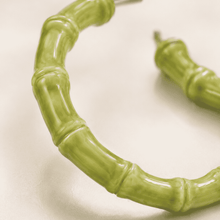 The Matcha Latte Bamboo Hoops — Gold Plated Matcha Bamboo Hoop Earrings by House of Zena, close-up detail