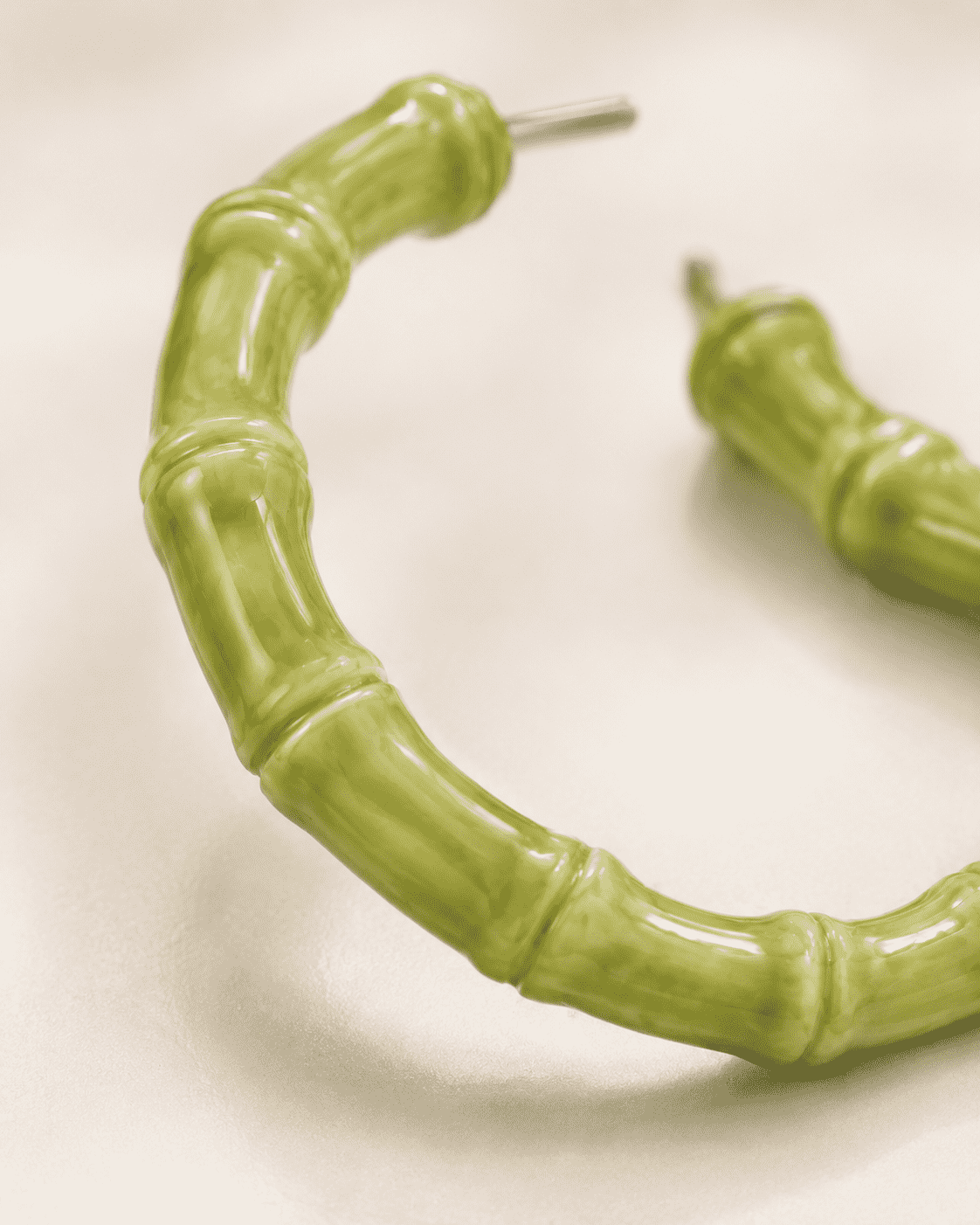 The Matcha Latte Bamboo Hoops — Gold Plated Matcha Bamboo Hoop Earrings by House of Zena, close-up detail