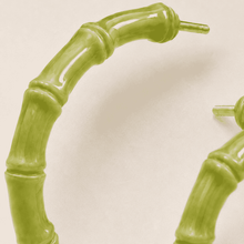 The Matcha Latte Bamboo Hoops — Gold Plated Matcha Bamboo Hoop Earrings by House of Zena, styled on model