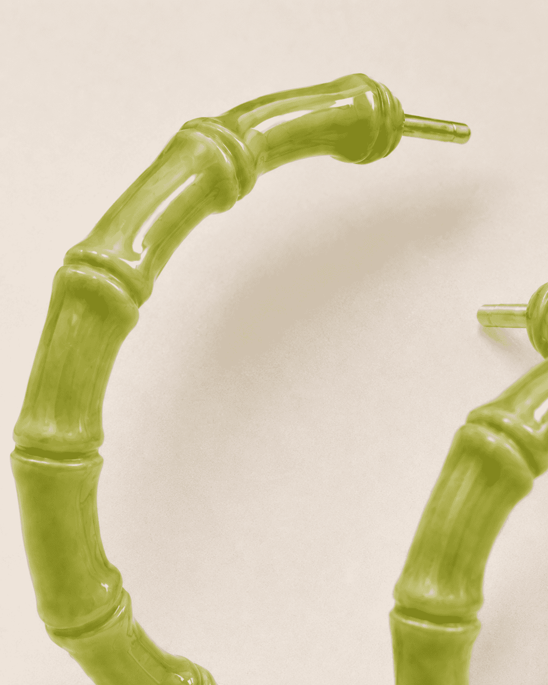 The Matcha Latte Bamboo Hoops — Gold Plated Matcha Bamboo Hoop Earrings by House of Zena, styled on model
