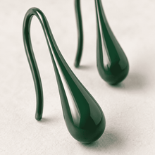 The Green Apple Mini Huggies — Gold Plated Emerald Drop Huggie Earrings by House of Zena, close-up detail