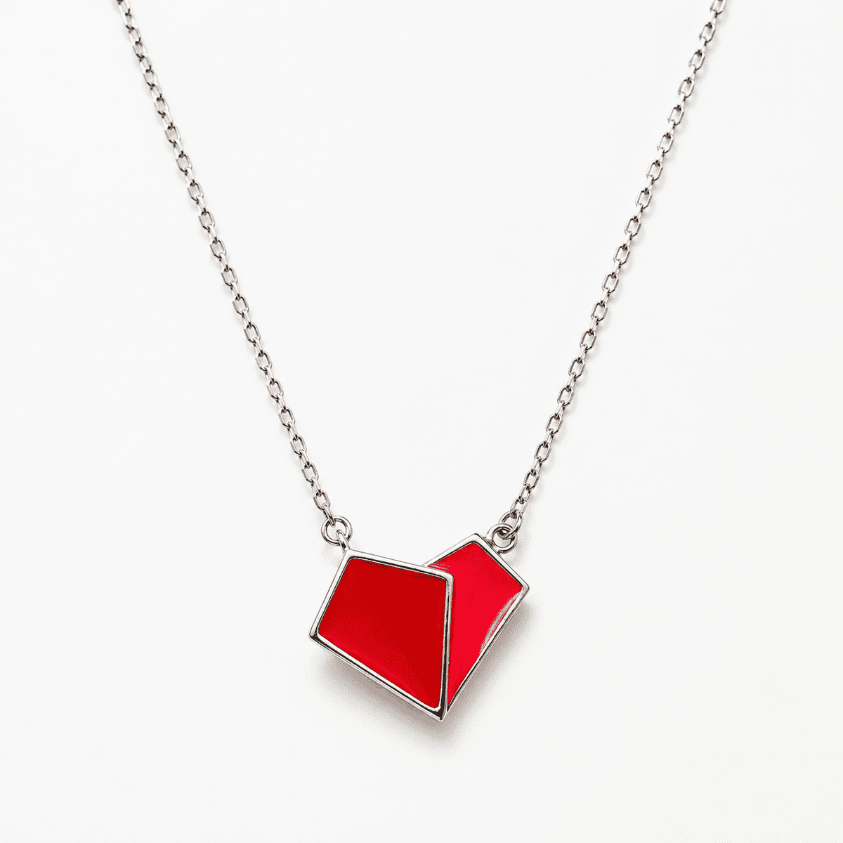The Cherry Duo Solitaire Pendant — Silver-Tone Duo Pendant Necklace by House of Zena, flat lay