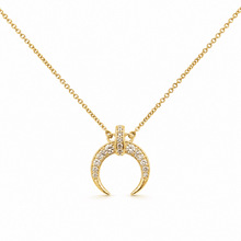 The Italian Croissant Horn Pendant — Gold Plated Crescent Necklace by House of Zena, flat lay