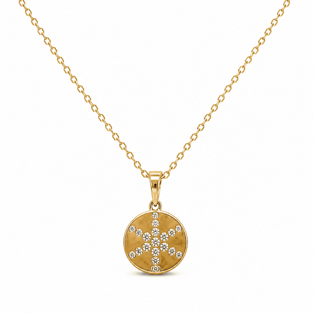 The Sunday Brunch Cross Medallion — Gold Plated Cross Medallion Necklace by House of Zena, flat lay
