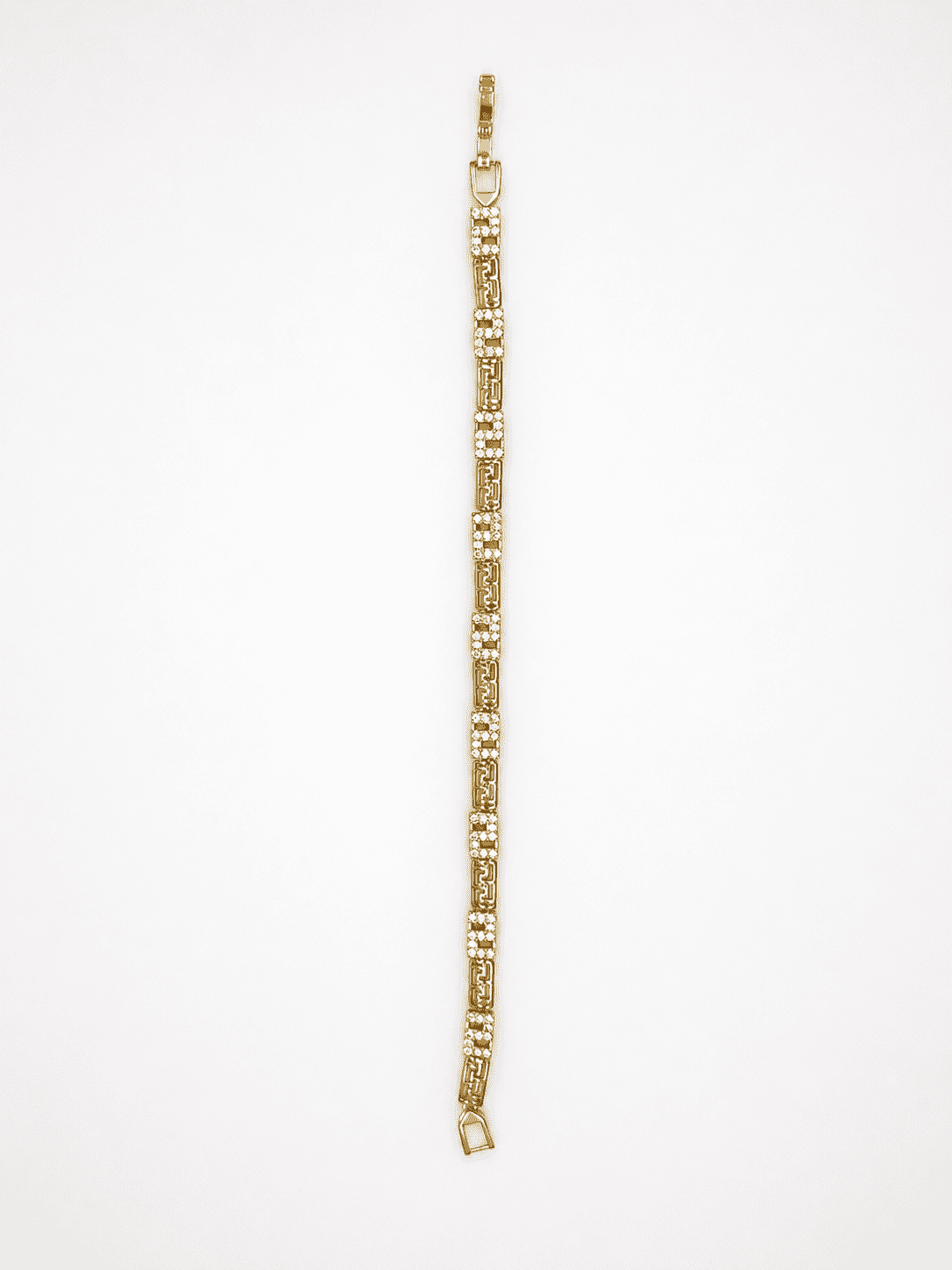 The Spartan Key Link Chain — Gold Plated Astera Greek Link Bracelet by House of Zena, worn on model