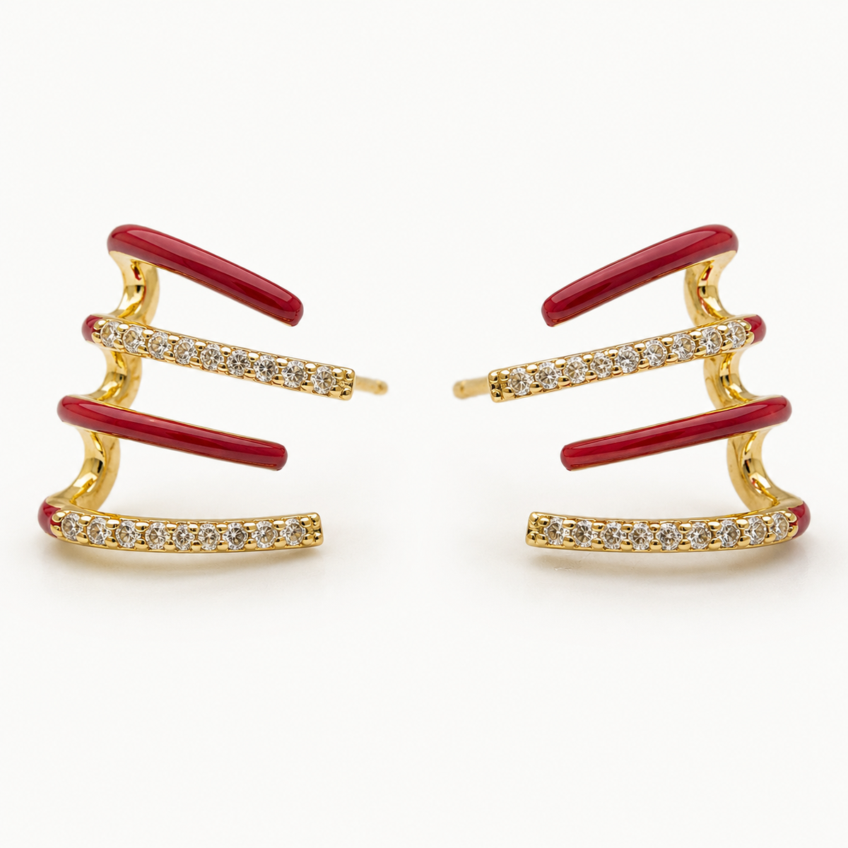 The Spicy Margarita Ear Cuff — Gold Plated Ruby Wave Ear Cuff by House of Zena, worn on model