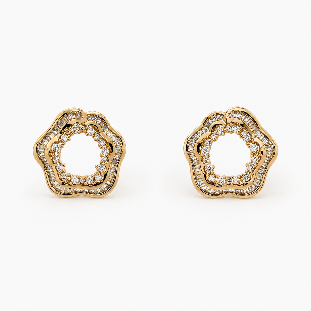 The Cherry Blossom Studs — Gold Plated Bloom Stud Earrings by House of Zena, flat lay