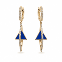 The Blue Curacao Prism Drops — Gold Plated Azure Prism Drop Earrings by House of Zena, flat lay
