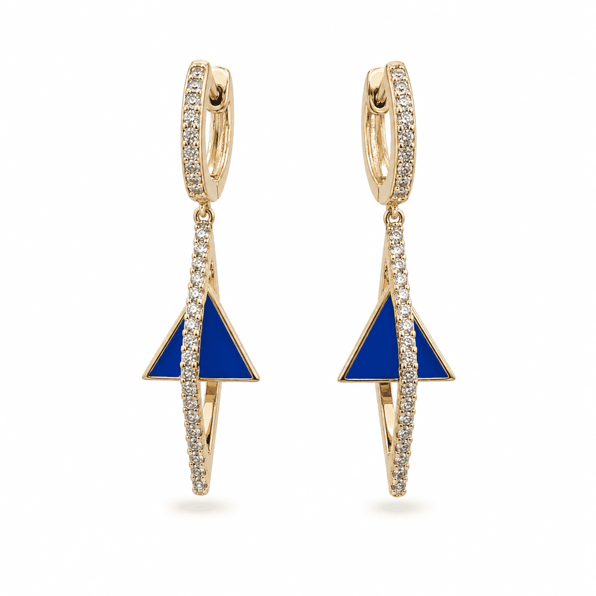 The Blue Curacao Prism Drops — Gold Plated Azure Prism Drop Earrings by House of Zena, flat lay