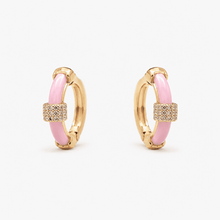 The Strawberry Milk Huggies — Gold Plated Blush Halo Huggie Earrings by House of Zena, flat lay
