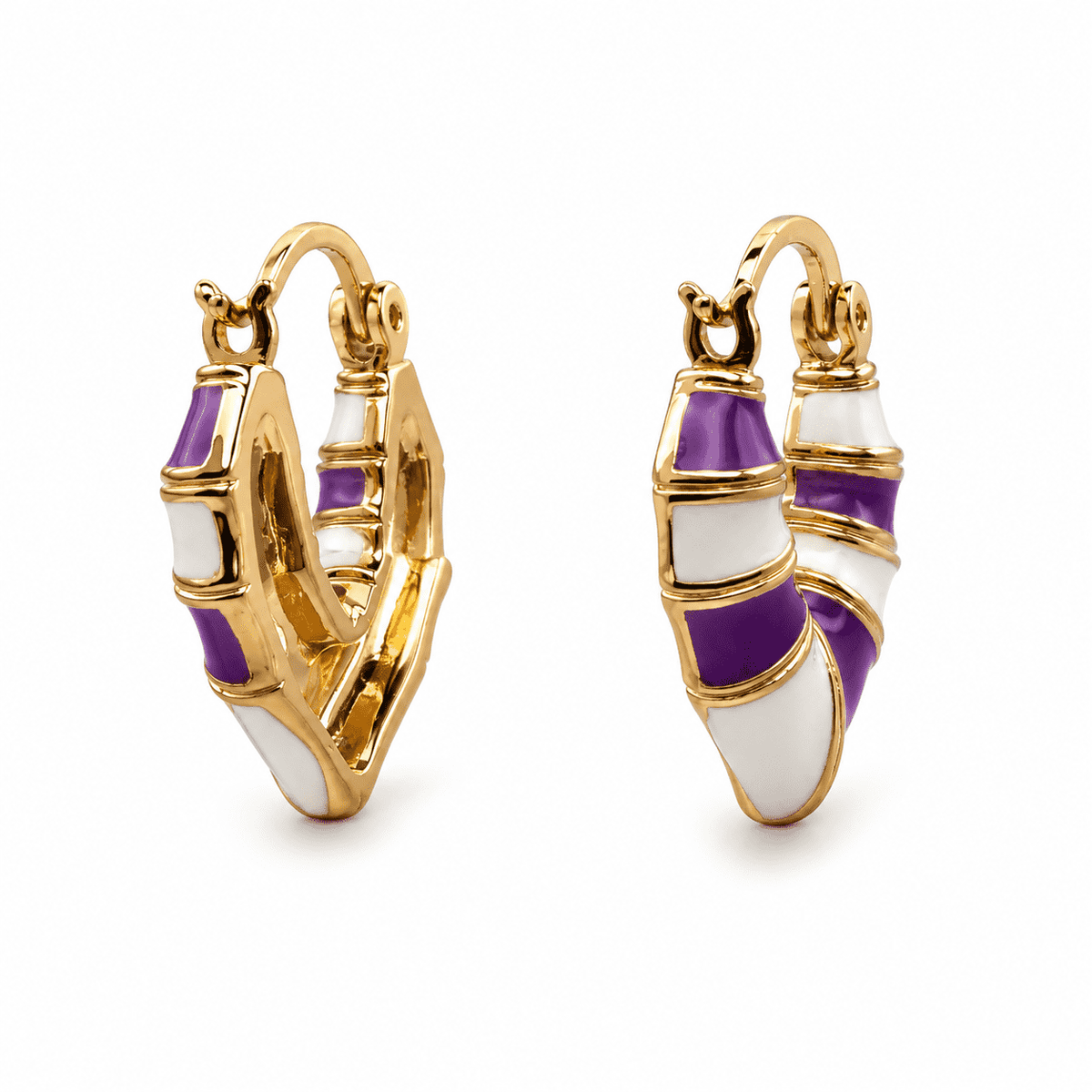 The Lavender Swirl Huggies — Gold Plated Amethyst Swirl Huggie Earrings by House of Zena, gift packaging
