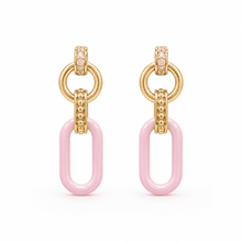 The Pink Lemonade Link Drops — Gold Plated Blush Link Drop Earrings by House of Zena, flat lay