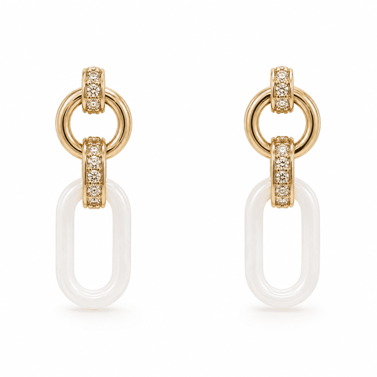 The Vanilla Bean Link Drops — Gold Plated Ivory Link Drop Earrings by House of Zena, flat lay
