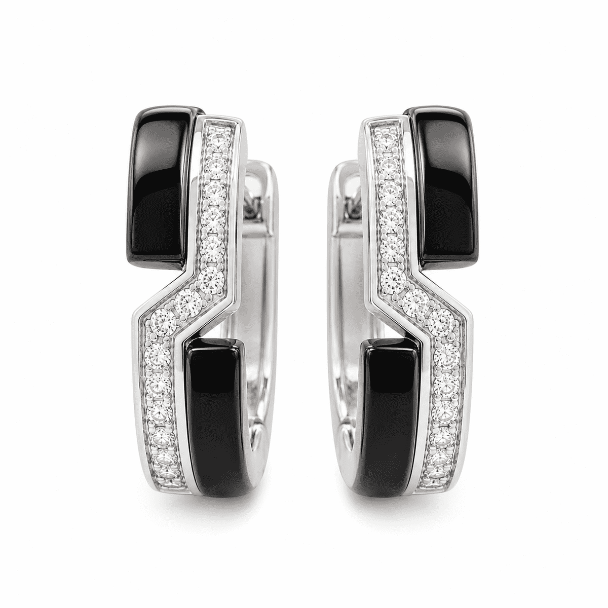 The Black Sesame Crescent Hoops — Silver-Tone Curve Hoop Earrings by House of Zena, flat lay
