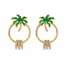 The Coconut Tree Resort Hoops — Gold Plated Palm Aura Crystal Hoop Earrings by House of Zena, flat lay