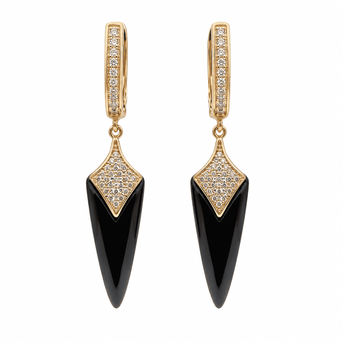The Dark Chocolate Prism Drops — Gold Plated Prism Drop Earrings by House of Zena, flat lay