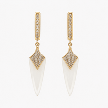 The Coconut Milk Prism Drops — Gold Plated Ivory Prism Drop Earrings by House of Zena, worn on model