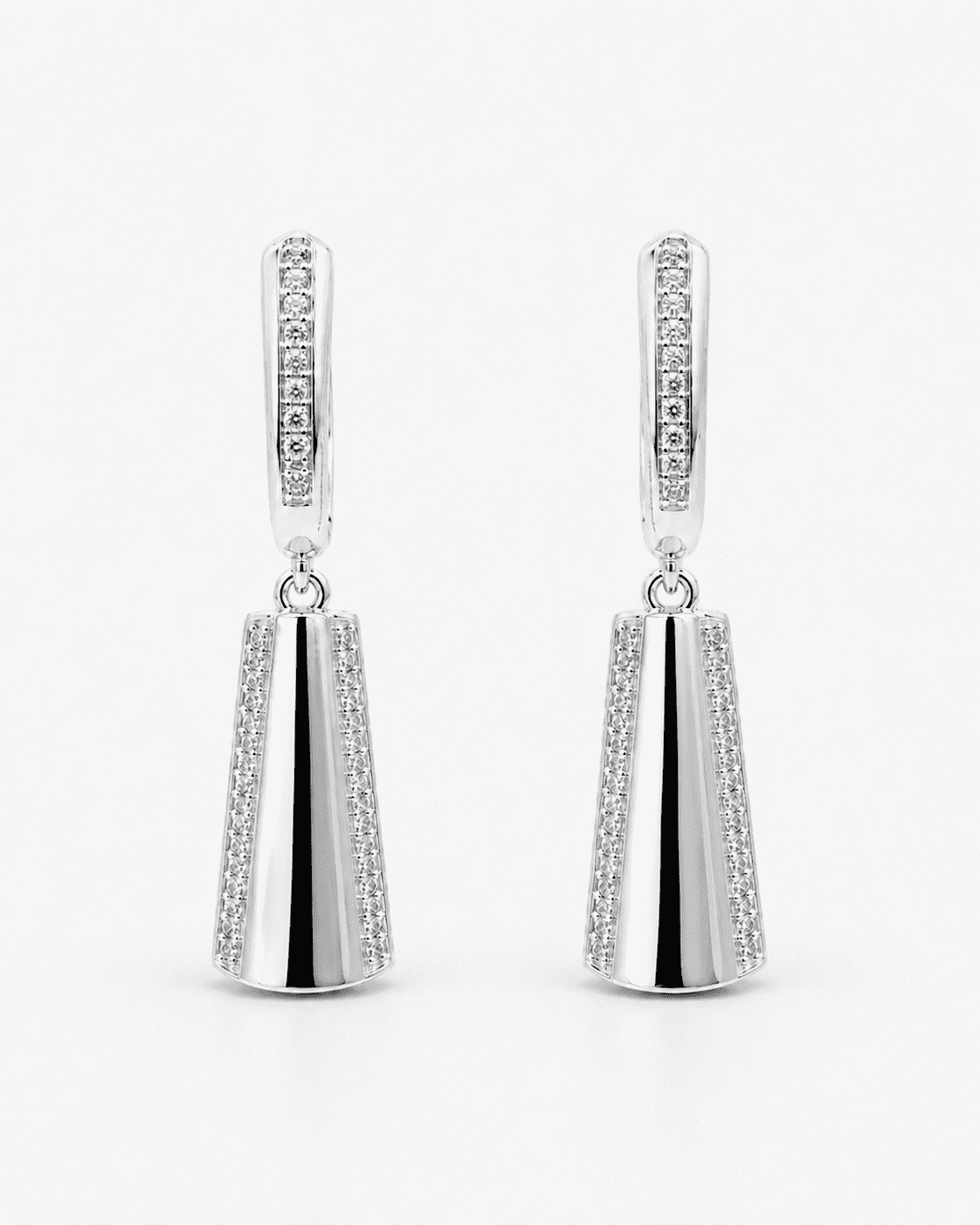 The Midnight Aperitivo Prism Drops — Silver-Tone Prism Drop Earrings by House of Zena, worn on model