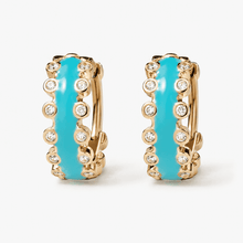 The Capri Blue Mini Hoops — Gold Plated Azure Glow Hoop Earrings by House of Zena, flat lay
