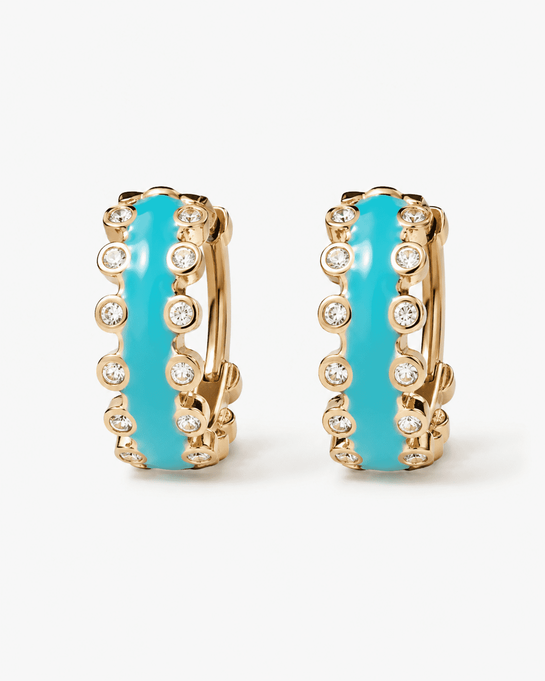 The Capri Blue Mini Hoops — Gold Plated Azure Glow Hoop Earrings by House of Zena, flat lay