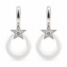 The Happy Tears Solitaire Drops — Silver-Tone Halo Drop Earrings by House of Zena, flat lay