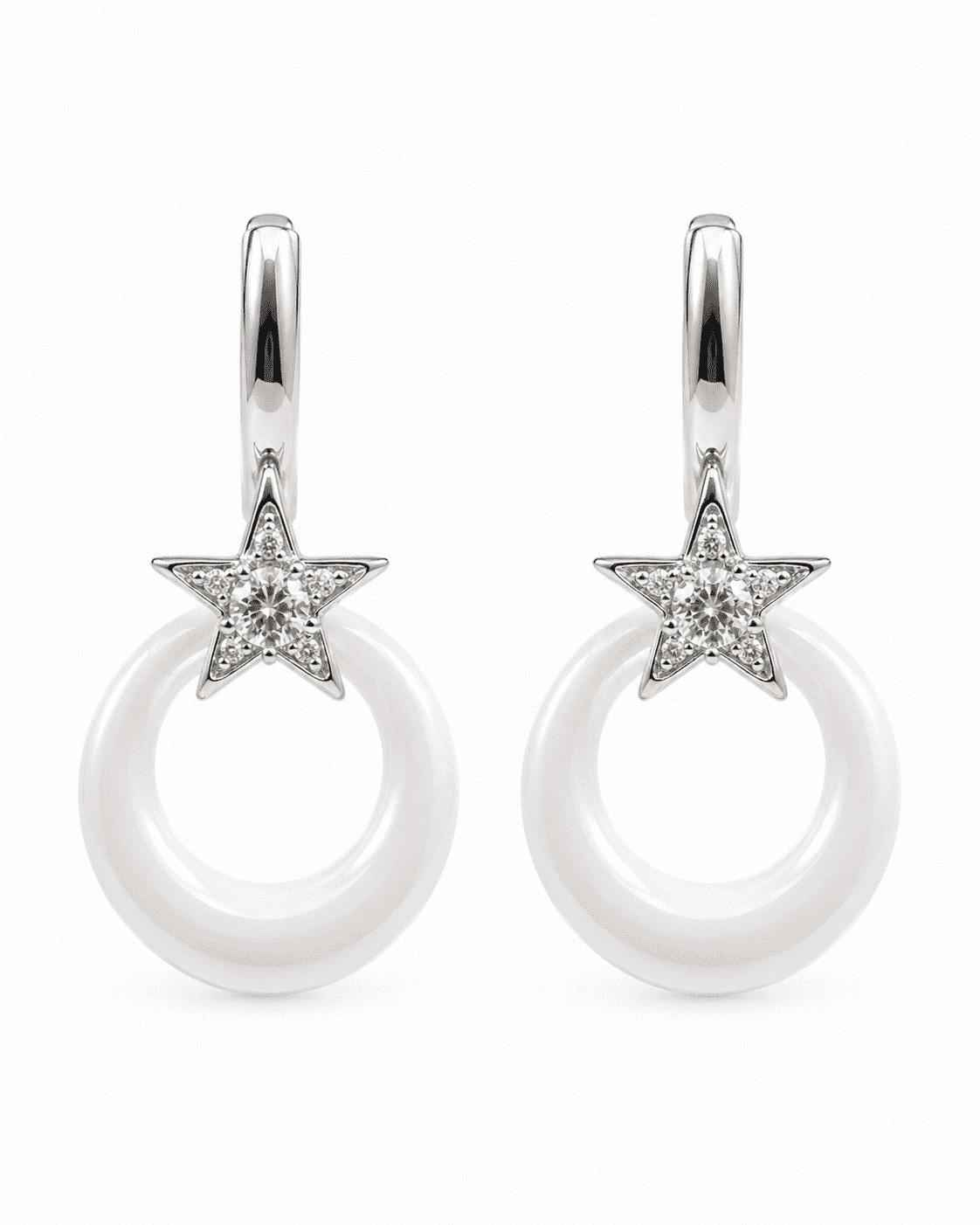 The Happy Tears Solitaire Drops — Silver-Tone Halo Drop Earrings by House of Zena, flat lay