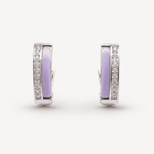 The Wild Grape Edge Hoops — Silver-Tone Violet Edge Hoop Earrings by House of Zena, flat lay