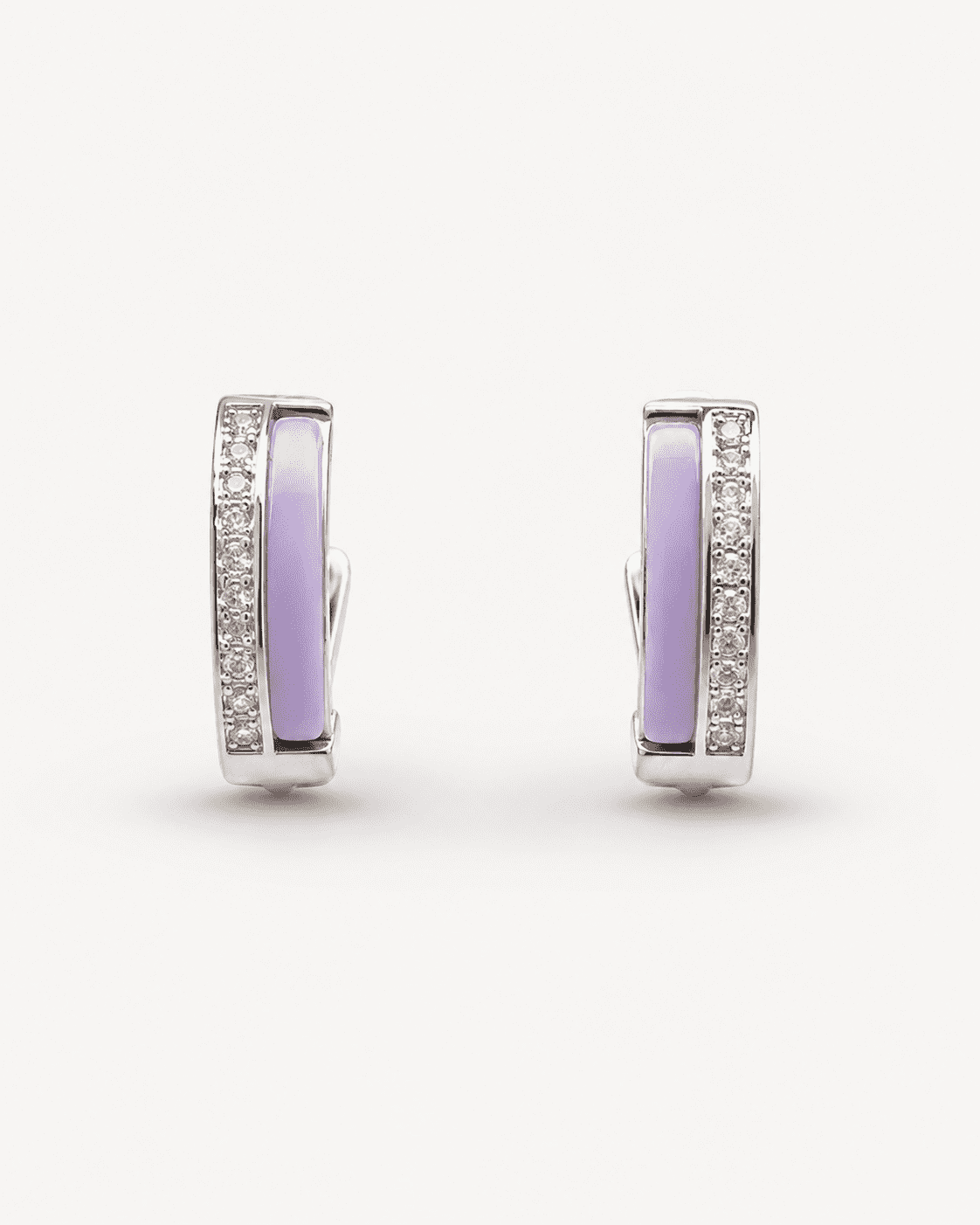 The Wild Grape Edge Hoops — Silver-Tone Violet Edge Hoop Earrings by House of Zena, flat lay