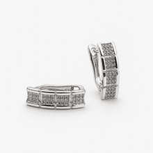 The Waffle Grid Chunky Huggies — Silver-Tone Grid Huggie Earrings by House of Zena, front view