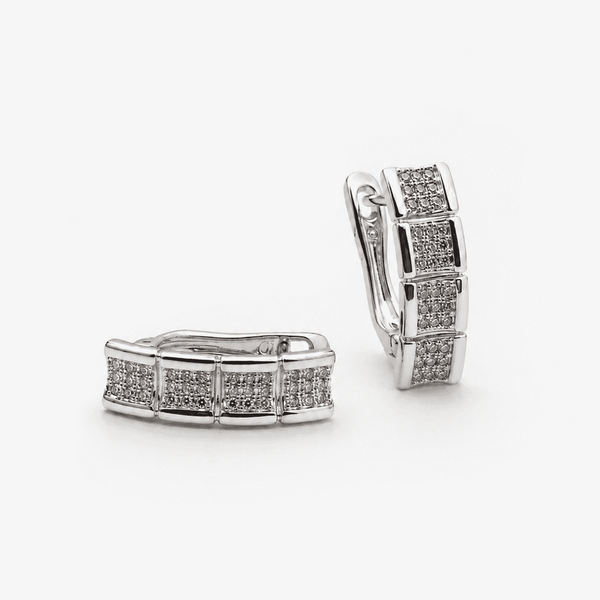 The Waffle Grid Chunky Huggies — Silver-Tone Grid Huggie Earrings by House of Zena, front view — Anti-Tarnish Waterproof Jewellery | House of Zena