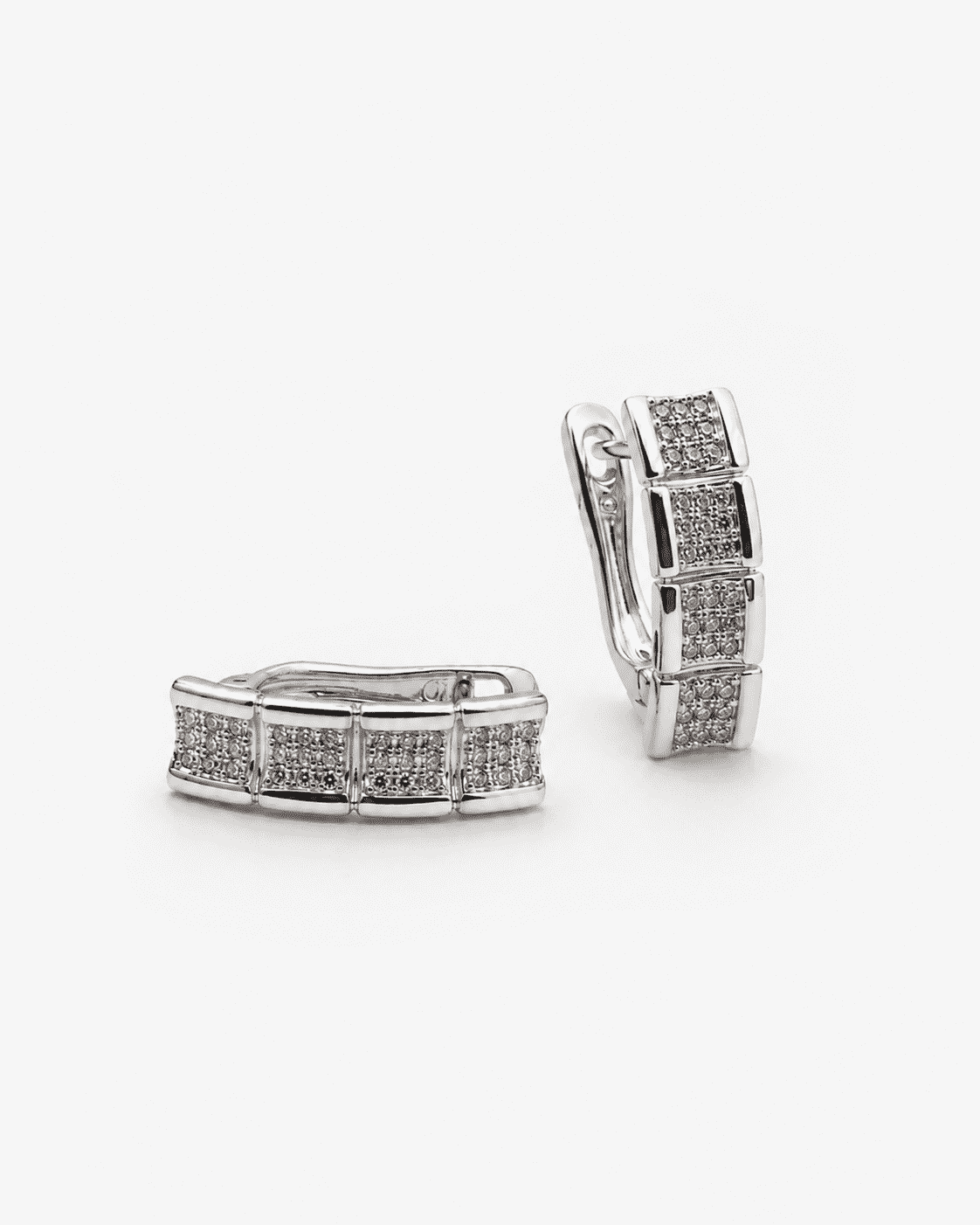 The Waffle Grid Chunky Huggies — Silver-Tone Grid Huggie Earrings by House of Zena, front view