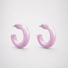 The Bubblegum Pop Hoops — Gold Plated Blush Pop Hoop Earrings by House of Zena, flat lay