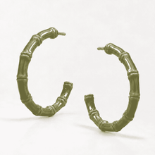 The Olive Martini Bamboo Hoops — Gold Plated Olive Bamboo Hoop Earrings by House of Zena, worn on model