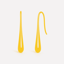The Sunny Lemon Mini Huggies — Gold Plated Sunbeam Drop Huggie Earrings by House of Zena, worn on model