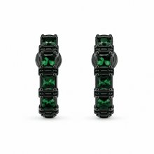 The Pistachio Truffle Hoops — Gold Plated Emerald Noir Hoop Earrings by House of Zena, worn on model