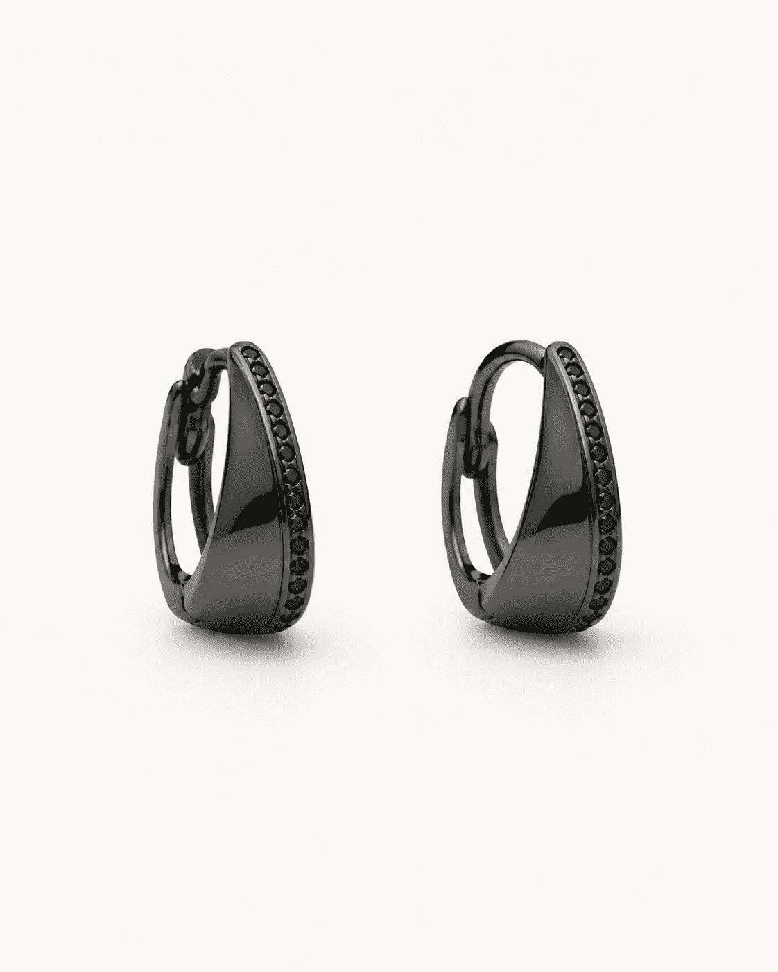The Tuxedo Edge Hoops — Gold Plated Edge Hoop Earrings by House of Zena, worn on model