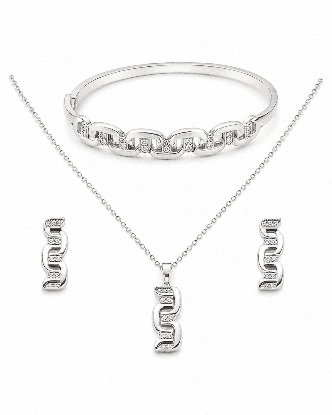 The "Boardroom Boss" 3-Piece Power Set — Silver-Tone Link 3-Piece Jewellery Set by House of Zena, stacked styling