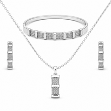 The "Out of Office" 3-Piece Power Set — Silver-Tone Grid 3-Piece Jewellery Set by House of Zena, flat lay