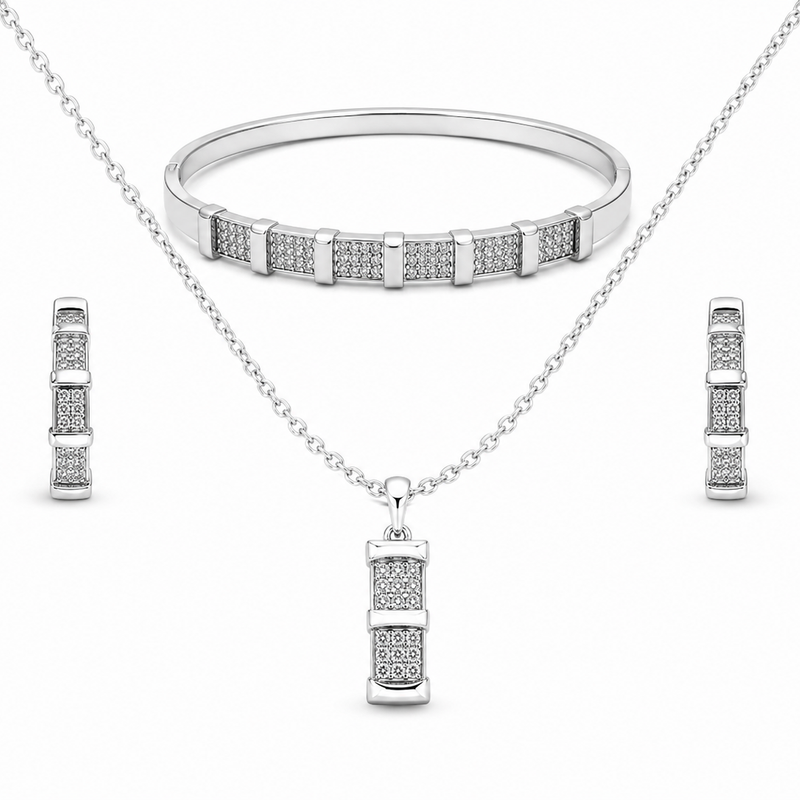 Nova Grid Jewellery Set
Includes
Pendant Necklace
Statement Bracelet
Matching Earrings