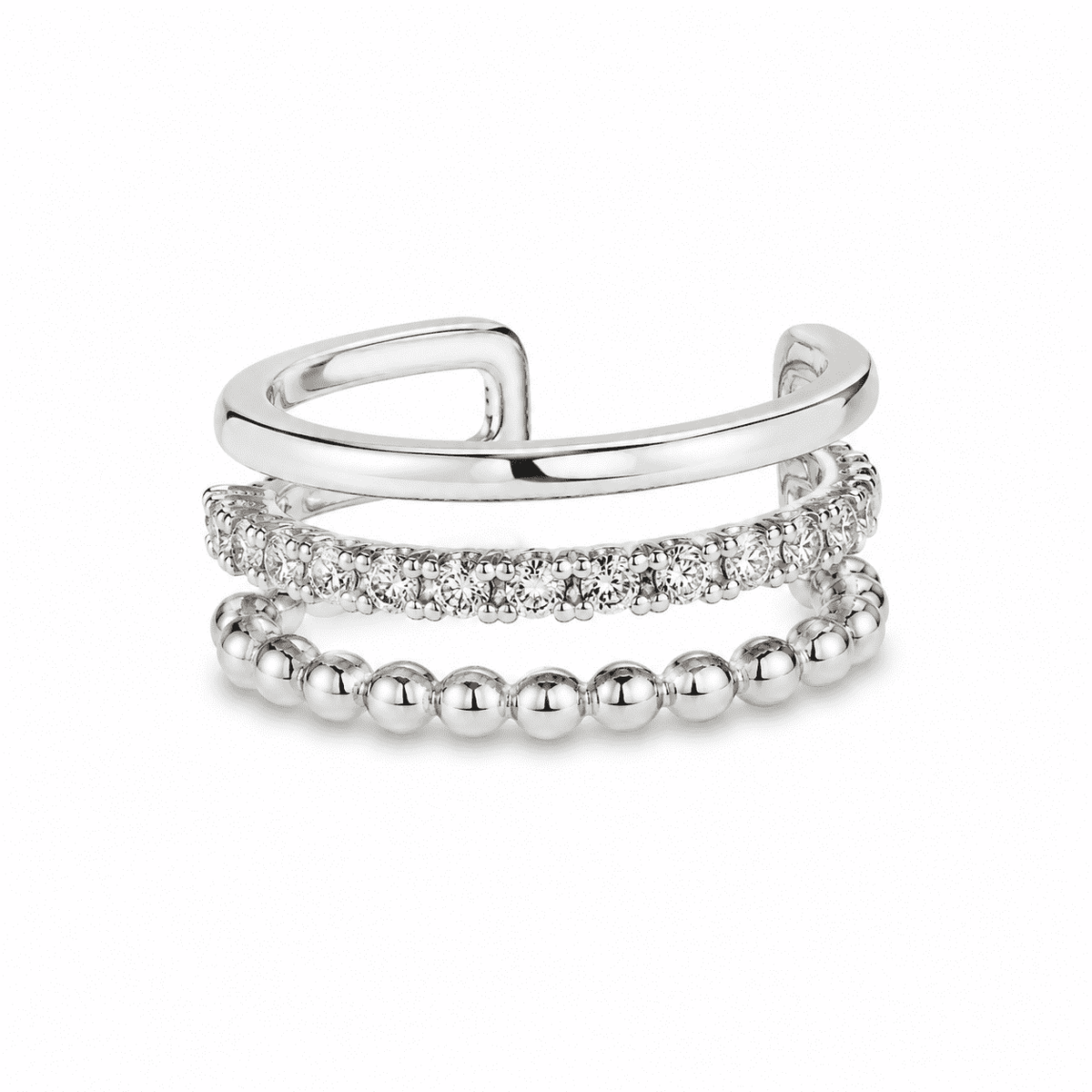 The Triple Decker Stacking Cuff — Gold Plated Triple Layer Ear Cuff by House of Zena, front view