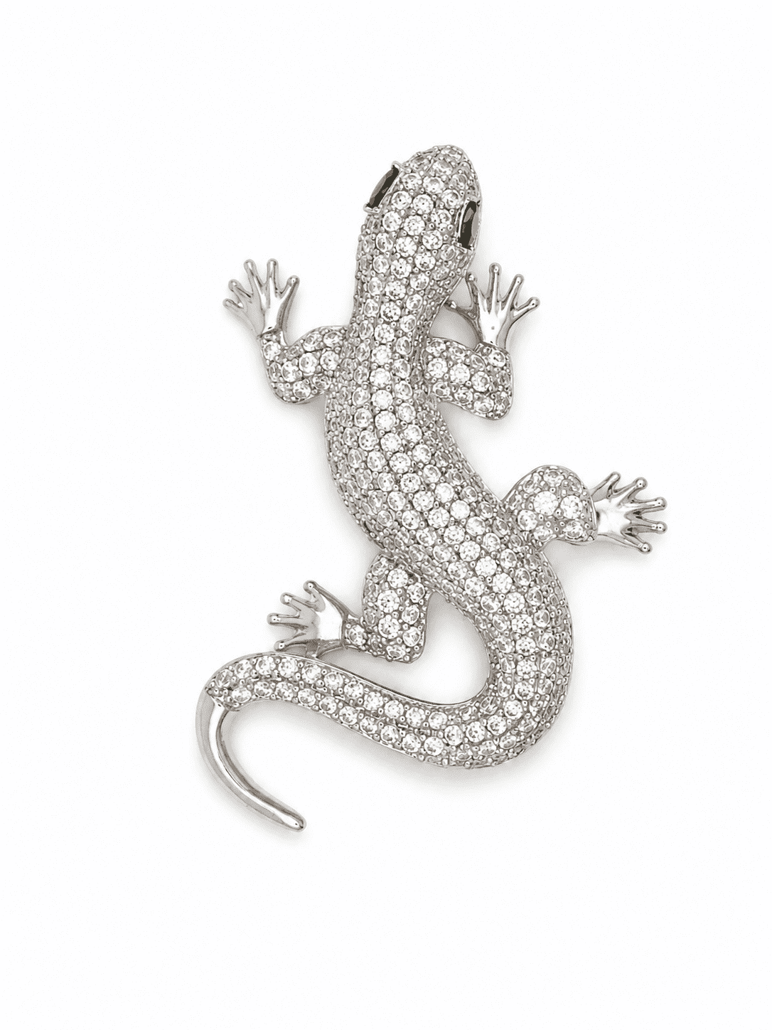 The Mediterranean Lizard Emerald Brooch — Silver-Tone Gecko Brooch by House of Zena, front view